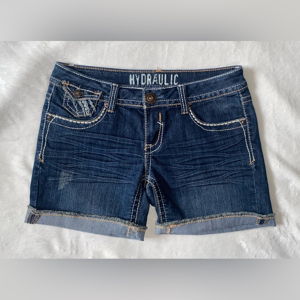 Hydraulic Women's Dark Indigo Denim Shorts with Contrast Stitching